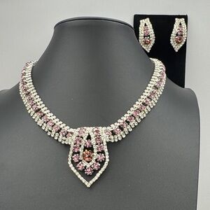 Elegant Pink and Silver Necklace and Earring Set